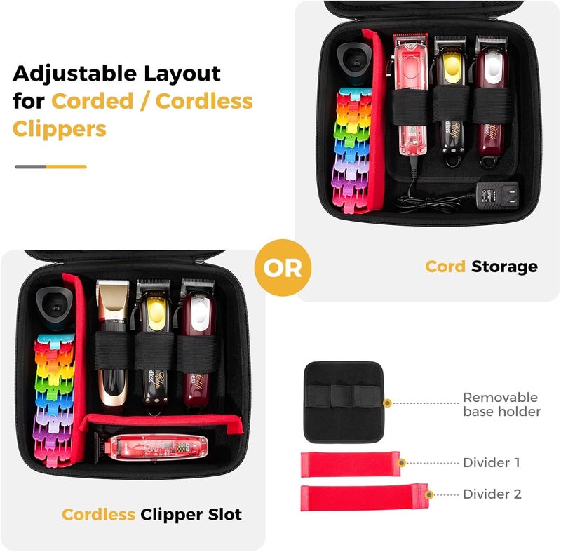 Procase حقيبة أدوات الحلاقة الصلبة، حقيبة سفر لـ 3-4 ماكينات حلاقة وإمدادات، صندوق تخزين منظم للمقصات مع فواصل قابلة للتعديل، حامل محمول لمجموعات حلاقة الرجال - أسود - Image 2